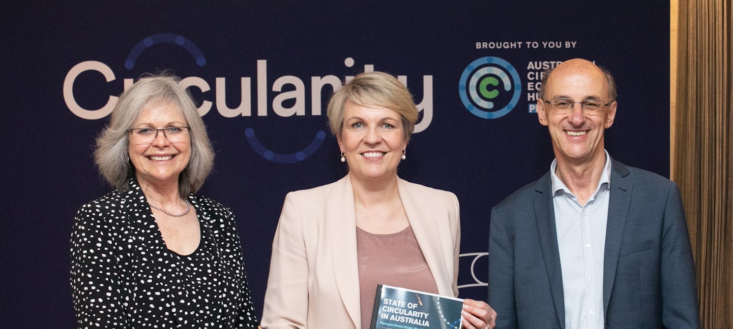 Paul Klymenko, Rebecca Gilling and Tanya Plibersek at Planet Ark's Circularity Conference 2022.