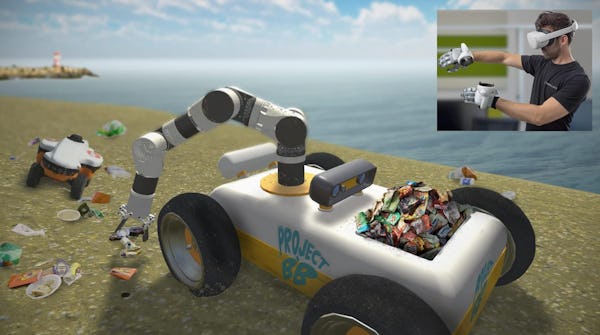 Connecting BeachBot with SenseGlove will enables users to feel litter virtually. (Image source TechTics)