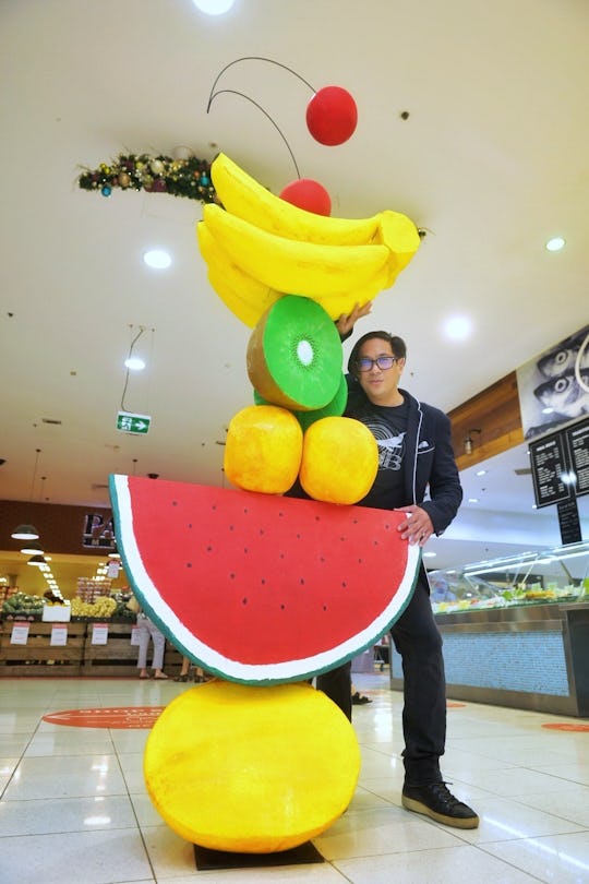 'Summer Fruits' by Richard Domingo, made from recycled polystyrene, paint and steel rod.