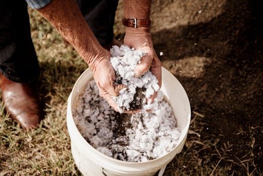 Processed cotton from used textiles ready to be applied to soil. Image: Cotton Australia