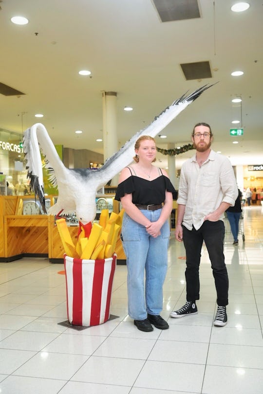'Summer Scourge' by Angus Thomasson and Amber Fraser, made from recycled polystyrene, EVA foam, soft foam and plastic cutlery.